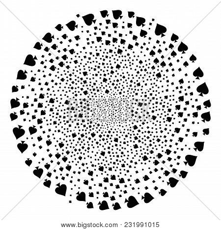 Peaks Suit Twirl Spheric Cluster. Object Curl Created From Random Peaks Suit Symbols. Vector Illustr