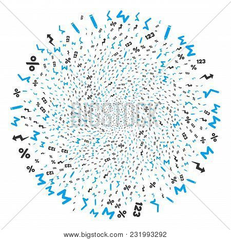 Math Symbols Centrifugal Bang. Object Whirlpool Done From Scattered Math Symbols Items. Vector Illus