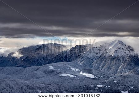 Bucegi mountains viewed from Postavarul peak, Brasov, Transylvania, Romania