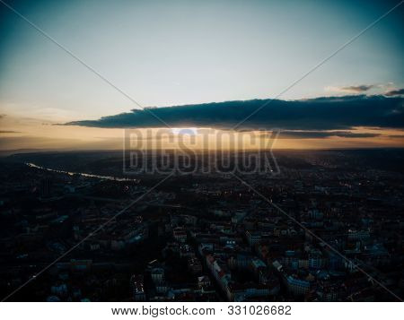 Aerial Timelapse Of Prague During Autumn Clear Sky Sunny Day With Namesti Miru At The Back
