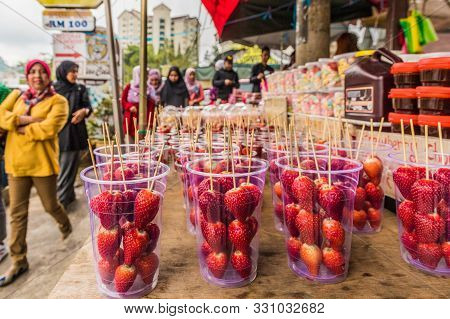 Cameron Highlands Malaysia. March 10 2019. A View Of A Strawberry Market Stall At The Kea Farm Marke