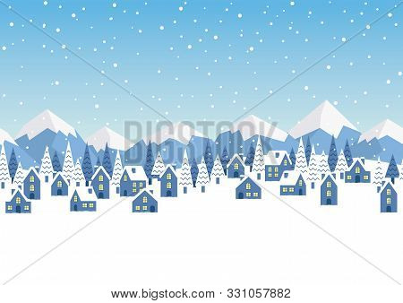 Seamless Vector Winter Townscape Illustration With Text Space. Horizontally Repeatable.