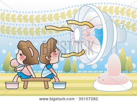 Sommerferie - Nyd vinden fra de store elektriske ventilator blæser med søde venner