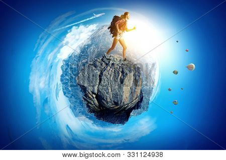 Hiking or trekking concept . Mixed media