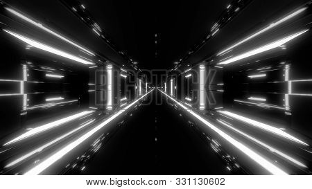 Futuristic Scifi Space Hangar Tunnel Corridor With Hot Metal 3d Illustration Wallpaper Background De