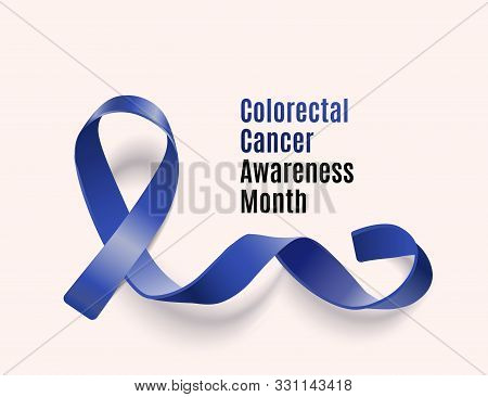 Colorectal Cancer Awareness Month Banner With Dark Blue Ribbon Loop