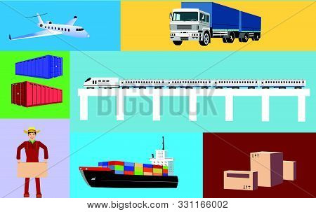 Logistic Theme Set Of Elements, Vector Concept