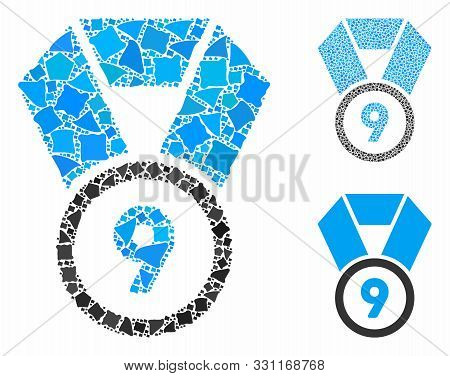 9th Place Medal Composition Of Raggy Elements In Various Sizes And Color Tinges, Based On 9th Place 