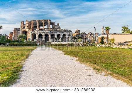 The Ruins Of The Roman Amphitheater Located In The Ancient Capua, Caserta, Southern Italy. The Secon