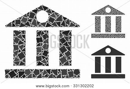 Bank Building Mosaic Of Unequal Items In Variable Sizes And Color Tinges, Based On Bank Building Ico