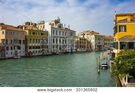 View At Boats In Canal Grande At Venice, Italy