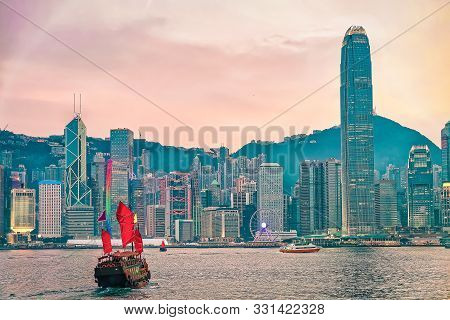 Skyline In The Victoria Harbor Hk On Hk Island