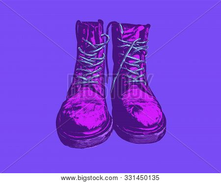 Cool Stylish Boots In Purple. Vaporwave Aesthetic Vector
