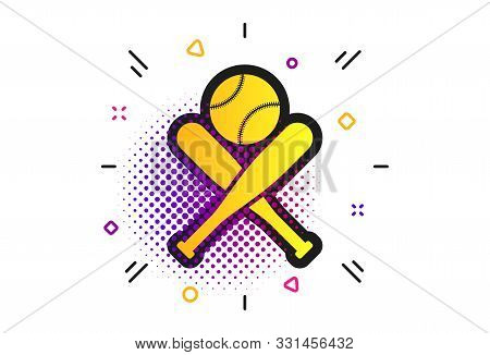 Baseball Bats And Ball Sign Icon. Halftone Dots Pattern. Sport Hit Equipment Symbol. Classic Flat Ba