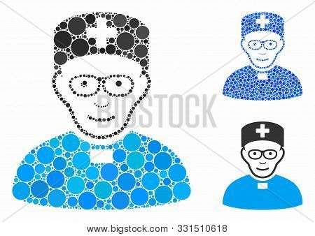 Monastic Doctor Mosaic Of Filled Circles In Variable Sizes And Color Tints, Based On Monastic Doctor