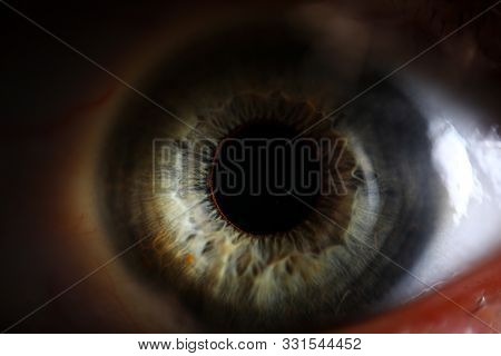 Green Human Eye Extreme Closeup In Low Light Technique