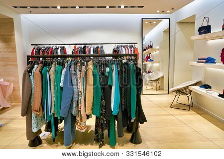 HONG KONG, CHINA - CIRCA JANUARY, 2019: interior shot of Sandro store in Elements shopping mall