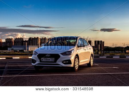 Saint Petersburg, Russia - June 2019: Hyundai Solaris. One Of The Best-selling Models Of Hyundai Mot