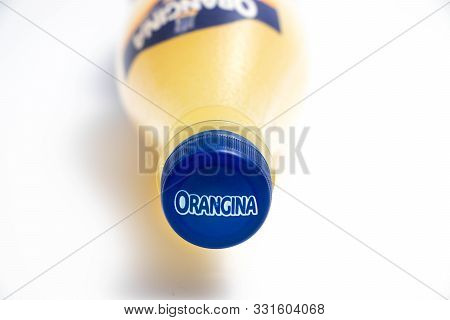 Geneva/ Switzerland - 16.07.18 : Bottle Orangina Orange Soda