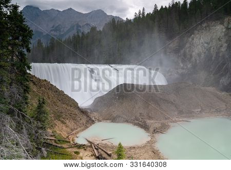 Panoramic Image Of The Kicking Horse River Cascading On The Wapta Falls, Yoho National Park, British