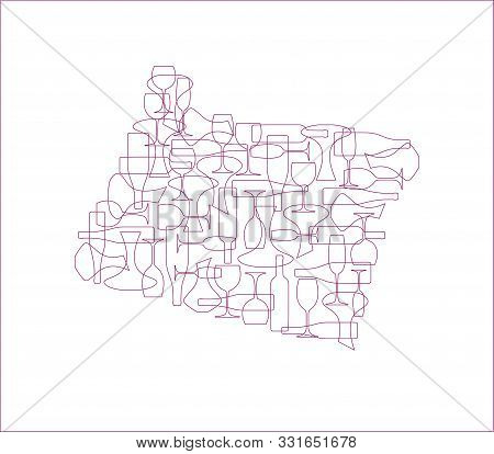 States Winemakers - Stylized Maps From Silhouettes Of Wine Bottles, Glasses And Decanters. Map Of Or