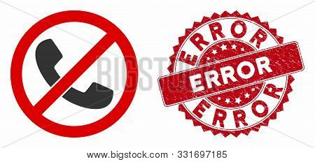 Vector No Phones Icon And Grunge Round Stamp Seal With Error Caption. Flat No Phones Icon Is Isolate