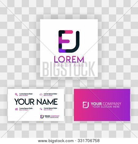 Vector Purple Modern Creative. Clean Business Card Template Concept. Je Letter Logo Minimal Gradient