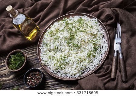 Rustic Style Of Classic Shivid Polow, Persian Dill Rice, Traditional Persian Side Dish Served On A B
