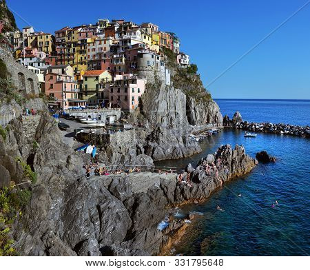 20 Yune, 2018, Italy, Manarola, Manarola Village At Twilight. Manarola Is A Small Town In The Provin