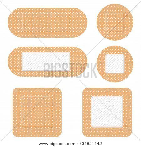A Set Of Medical Plaster Of Different Shapes, Adhesive Plaste