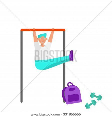 Bodyweight Concept. Strong Young Fit Man In Modern Sport Outfit Is Doing Exercises For The Abs Muscl