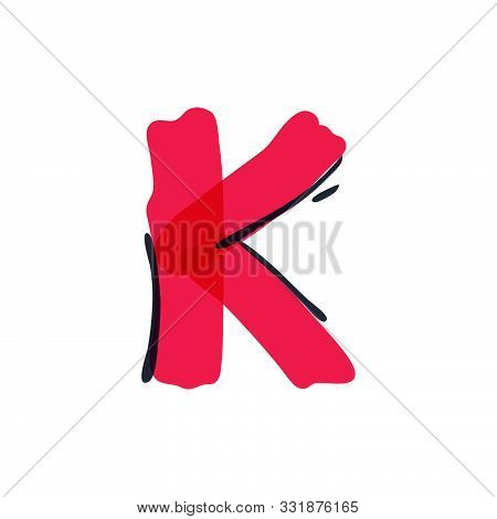 K Letter Logo Handwritten With A Felt-tip Pen. Vector Red Marker Font Can Be Used For Posters, Inter