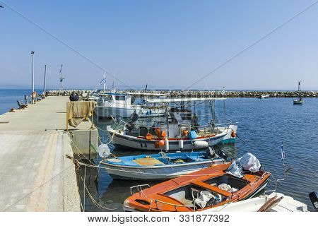 Nea Fokea, Kassandra,  Greece - March 31, 2019: Panorama Of Town Of Nea Fokea, Kassandra, Chalkidiki