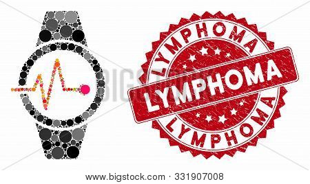 Mosaic Pulse Watches And Grunge Stamp Seal With Lymphoma Text. Mosaic Vector Is Composed From Pulse 