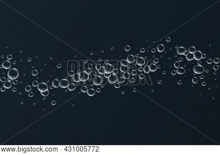 Transparent Fizzy Bubbles. Sparkles Champagne. Fizzy Pop And Effervescent Drink. Abstract Fresh Soda