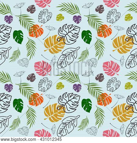 Full Color Leaf, Seamless Pattern Palm Leaf, Green Palm Leaf Pattern, Nature Leamless Patern