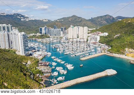 Aerial View Of Aberdeen Typhoon Shelters And Ap Lei Chau Seen From Mount Johnston, Also Known As Yuk
