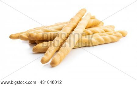 Grissini sticks. Traditional italian bread sticks isolated on white background.
