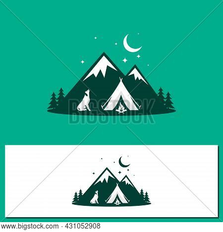 Illustration Design Night Camp With Mountain Landscape. Vector Illustration Eps.8 Eps.10