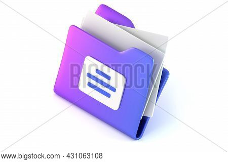Folder For Storage Documents 3d Rendered Illustration. Purple Icon With Lists Isometry. Archive For 