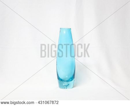 Blue Slim Aesthetic Indoor Flower Vase Isolated In A White Background