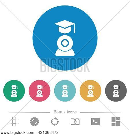Distance Learning Flat White Icons On Round Color Backgrounds. 6 Bonus Icons Included.