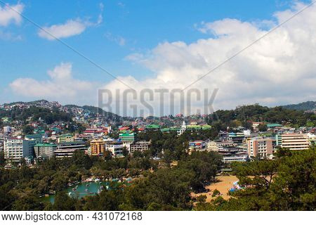 A View Of A City Located In A Mountainous Area In The Philippines, Southeast Asia. Photo Taken In Ba