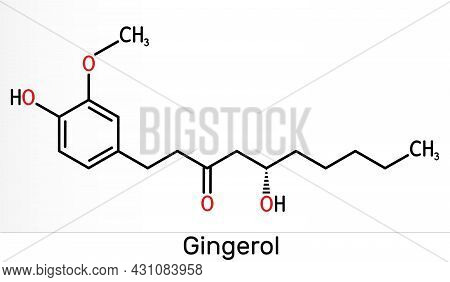 Gingerol Molecule. It Is Phenol Phytochemical Compound, Antineoplastic Agent, Is Found In Fresh Ging