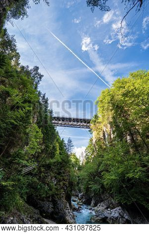 The River Slizza Canyon (gailitz In German Language) With The Old Railway Bridge, Now A Cycle And Pe