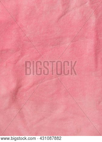 Pink Color Velvet Fabric Texture Top View. Female Blog Rose Velour Background. Smooth Soft Fluffy Ve