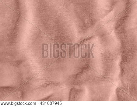 Rose Gold Color Velvet Fabric Texture Top View. Female Blog Pink Velour Background. Smooth Soft Velv