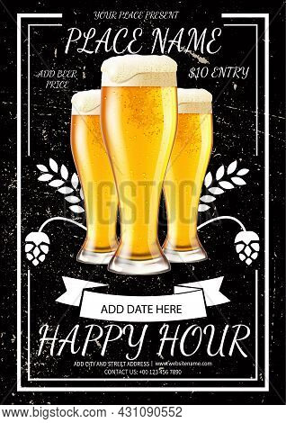Happy Hour Beer Night Poster Flyer Social Media Post Template Design