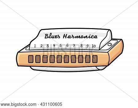 Diatonic Blues Harmonica Musical Instrument Isolated Cartoon Vector.
