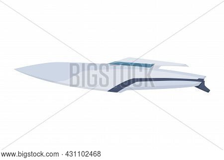 Water Speedboat. Ship Boat Side View Isolated On White Background. Fast Commercial Ship, For Ocean W